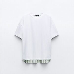 NEW Zara Oversized Short-Sleeve T-Shirt with Contrasting Stripes White Sz S
